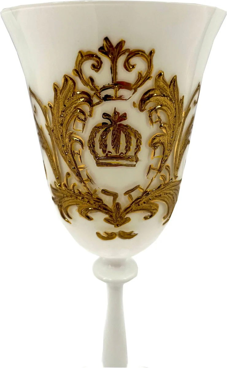 Pompöös by Luxus Baroque wine glass set white / gold Ø 8.7 x H. 20.3 cm - wine glasses with 24 carat gold plating - Pompöös wine glasses designed by Harald Glööckler - luxury designer wine glasses