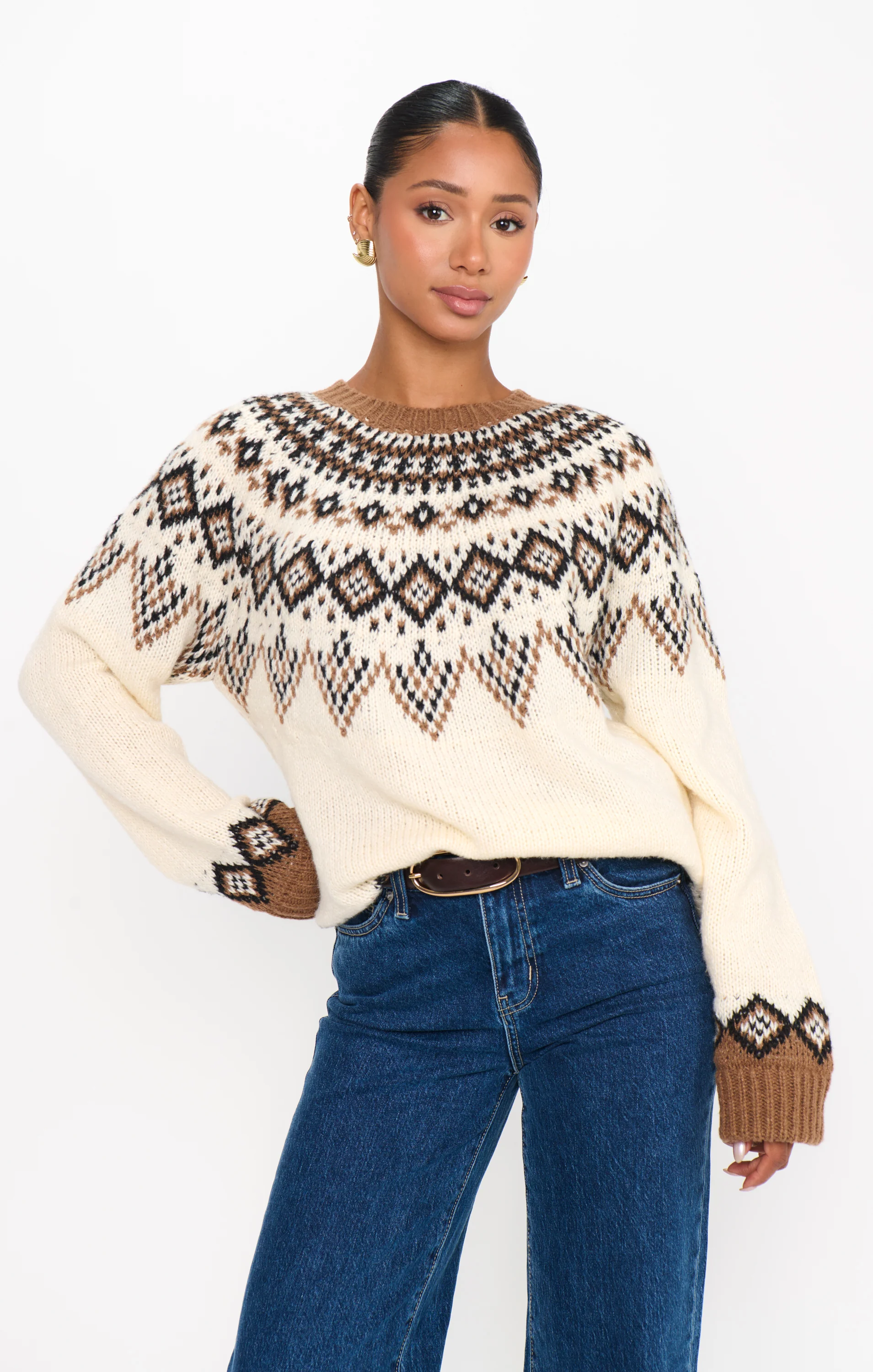 Toasty Sweater ~ Brown Sugar Fair Isle Knit