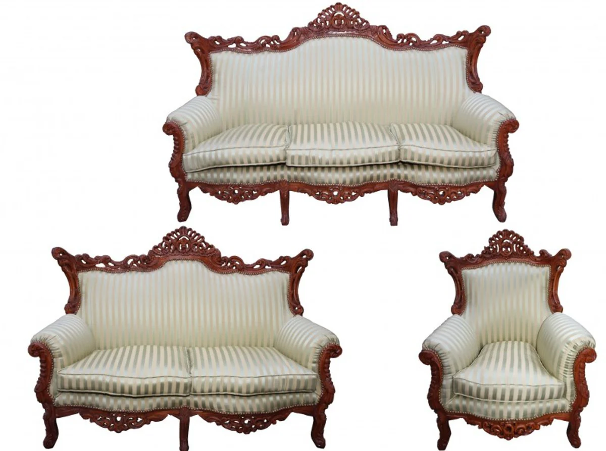 Baroque living room set jade green/brown - 3-seater sofa + 2-seater sofa + 1 armchair - Baroque furniture