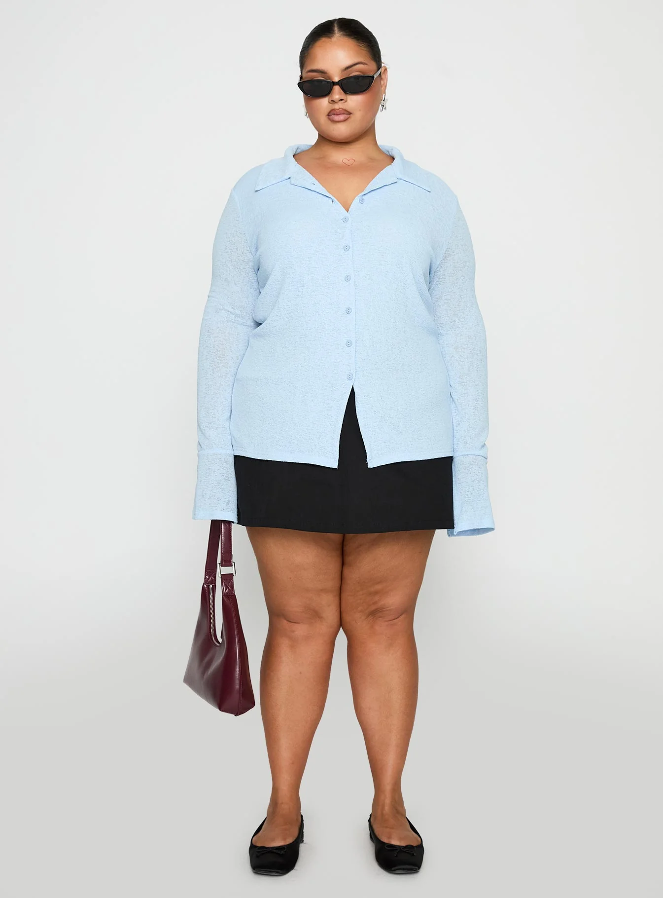 Finnean Long Sleeve Top Pale Blue Curve
