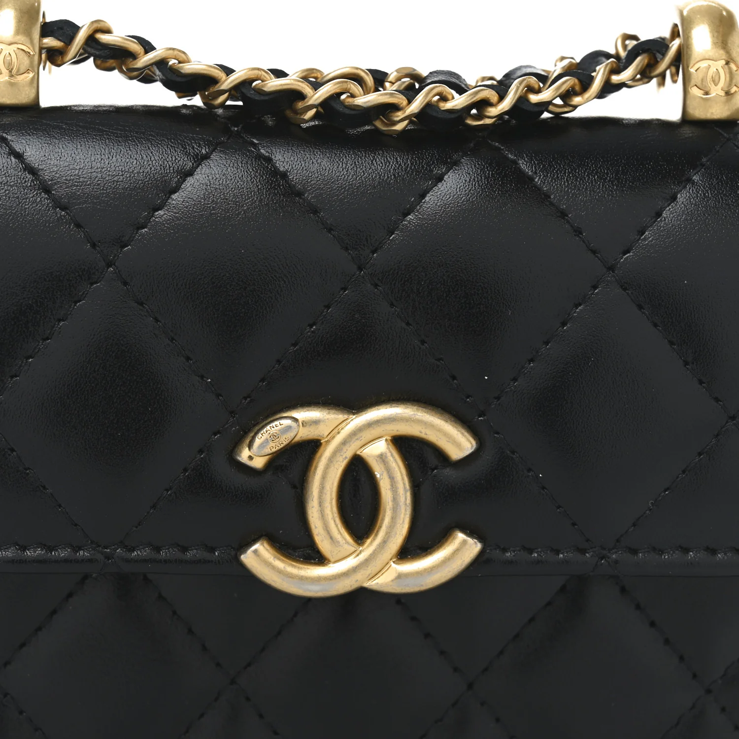 Calfskin Quilted Perfect Fit Coin Purse With Chain Black - Top Club
