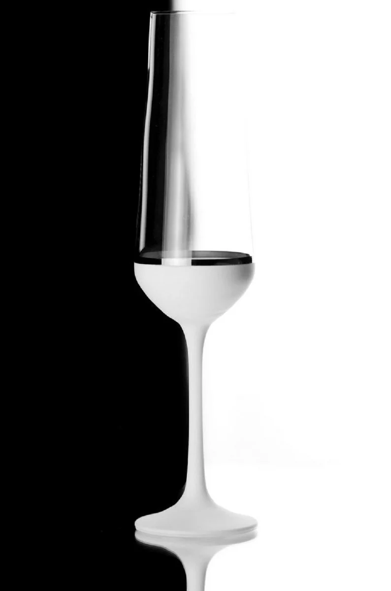 Luxury champagne glasses set of 6 white / silver Ø 6.5 x H. 26.5 cm - handmade and hand-painted champagne glasses - hotel & restaurant accessories - luxury quality