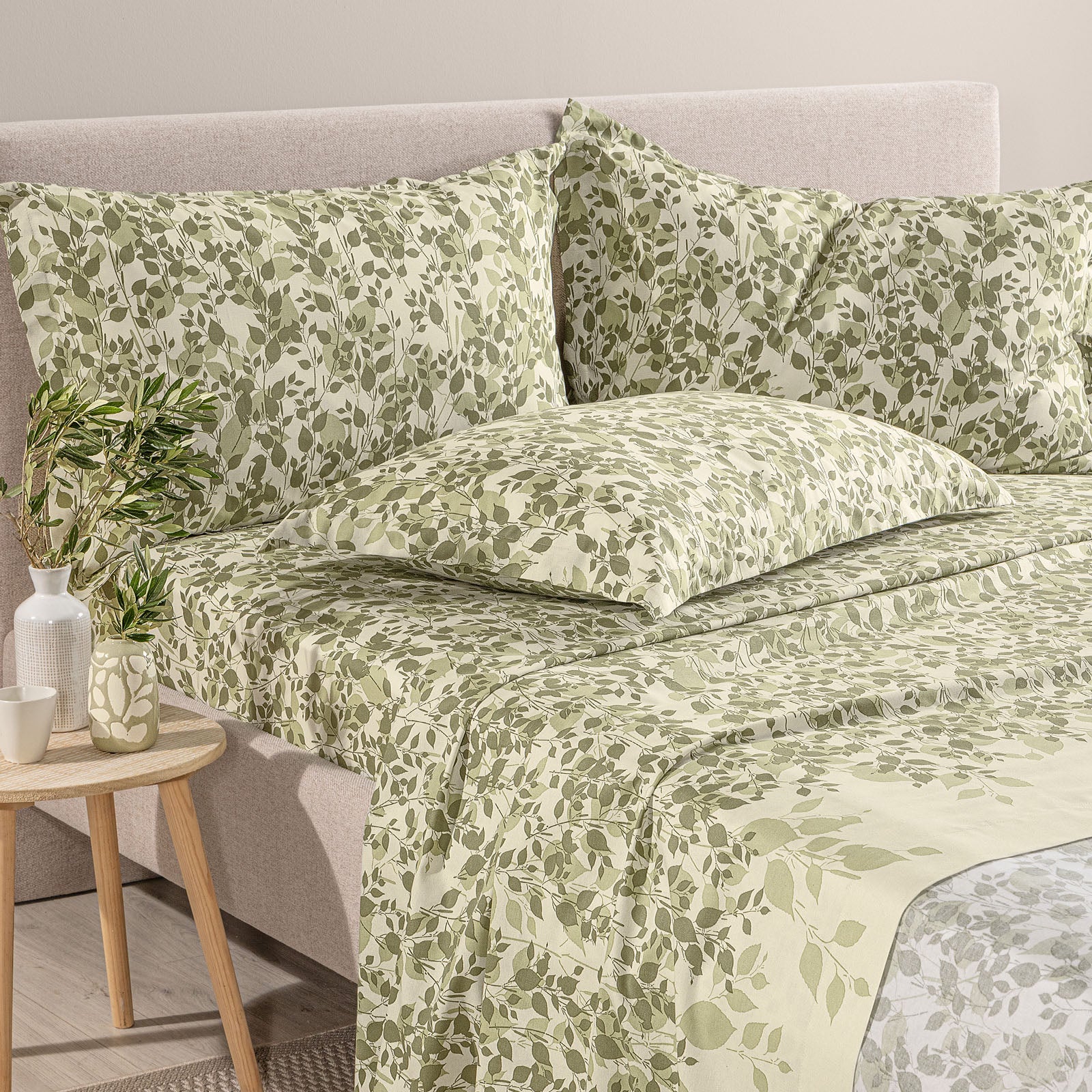 Complete Chiara Cotton sheets Green Double First Nature