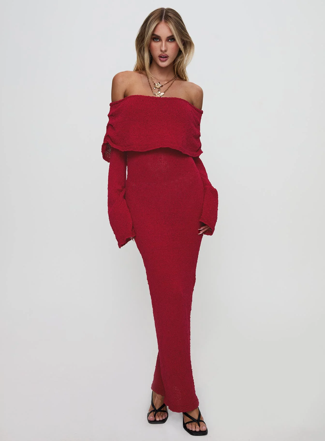 Aleyah Long Sleeve Maxi Dress Burgundy