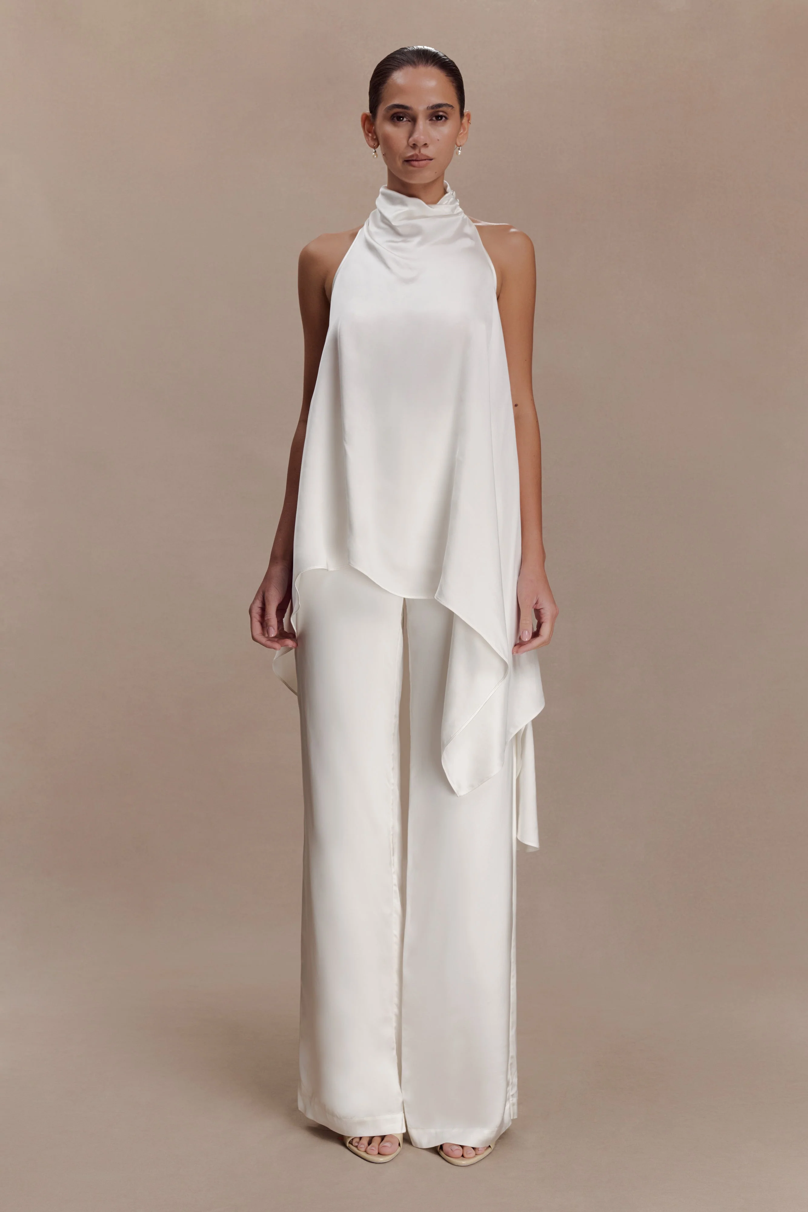 Sydney Straight Leg Satin Pants - Ivory