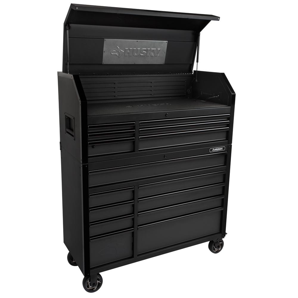 INDUSTRIE 52 IN. W X 21.5 IN. D 15-DRAWER TOOL CHEST UND ROLLING CABINET COMBO MIT LED LIGHT IN MATTE BLACK