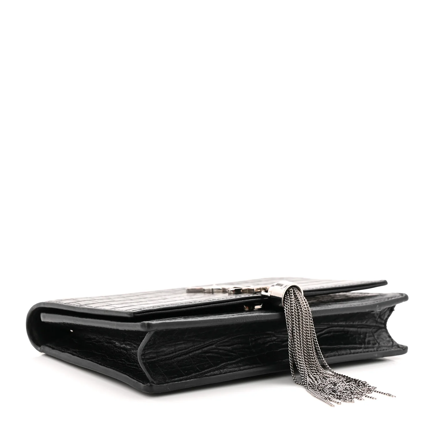 Calfskin Crocodile Embossed Kate Monogram Tassel Chain Wallet Black - Top Club