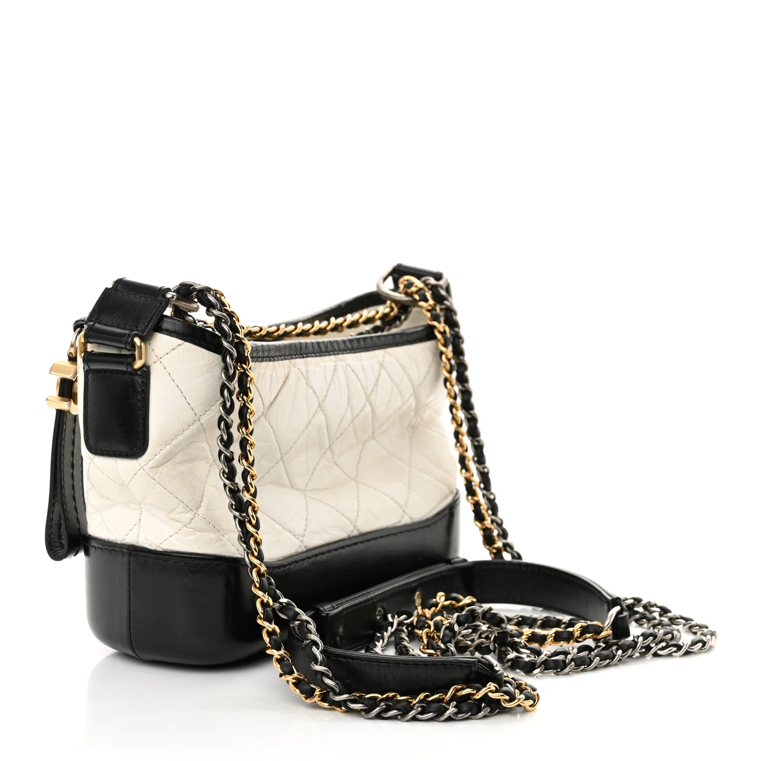 Aged Calfskin Quilted Small Gabrielle Hobo Black White - Top Club