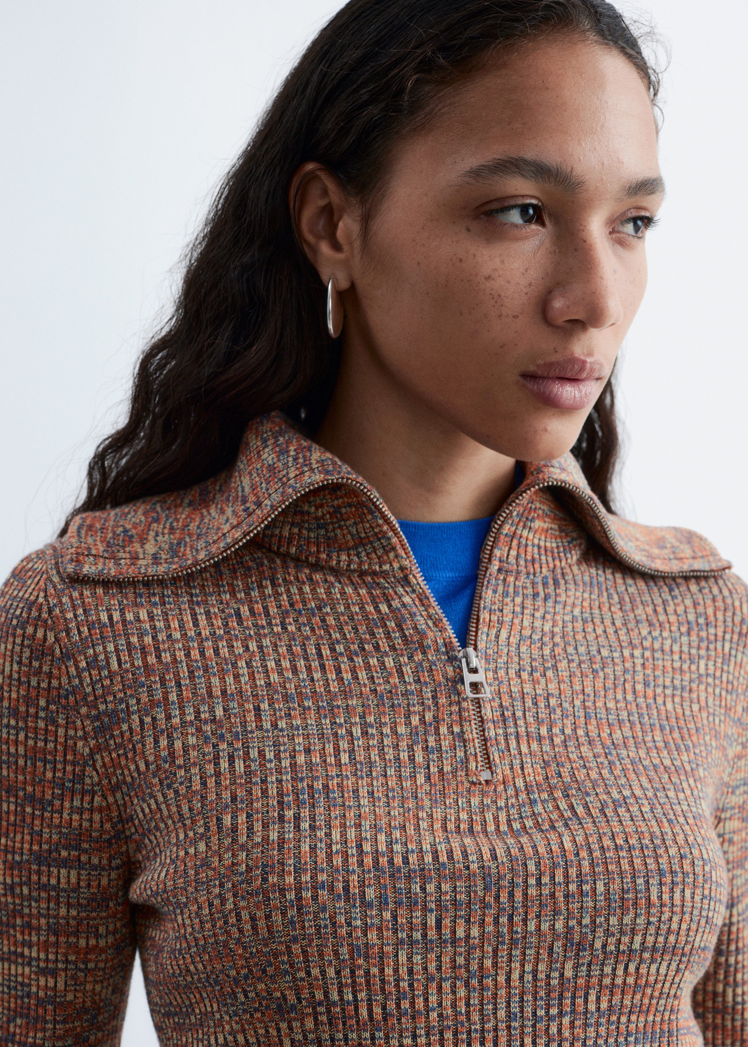 & Other Stories MELANGE KNIT HALF-ZIP TOP