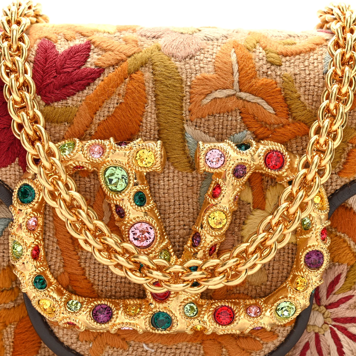 Fabric Karung Crystal Embroidered Vlogo Small Loco Shoulder Bag Multicolor - Top Club