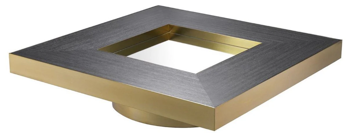 Luxury living room coffee table anthracite gray / brass 120 x 120 x H. 29.5 cm - Modern square living room table with mirror glass - Luxury living room furniture