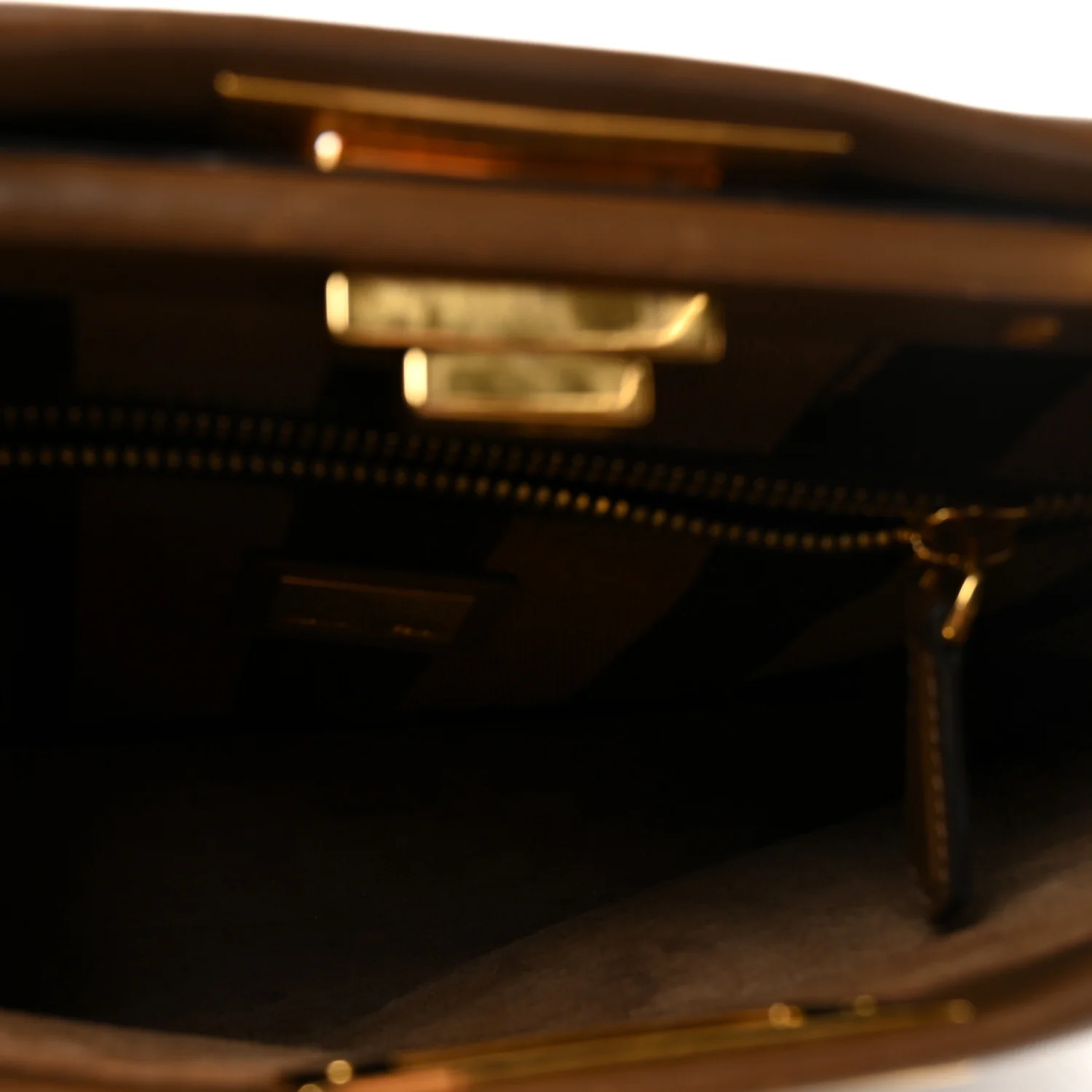 Vitello Morgan Fabric Jacquard Pequin Medium Peekaboo Iconic Satchel Foresta Tobacco Black - Top Club