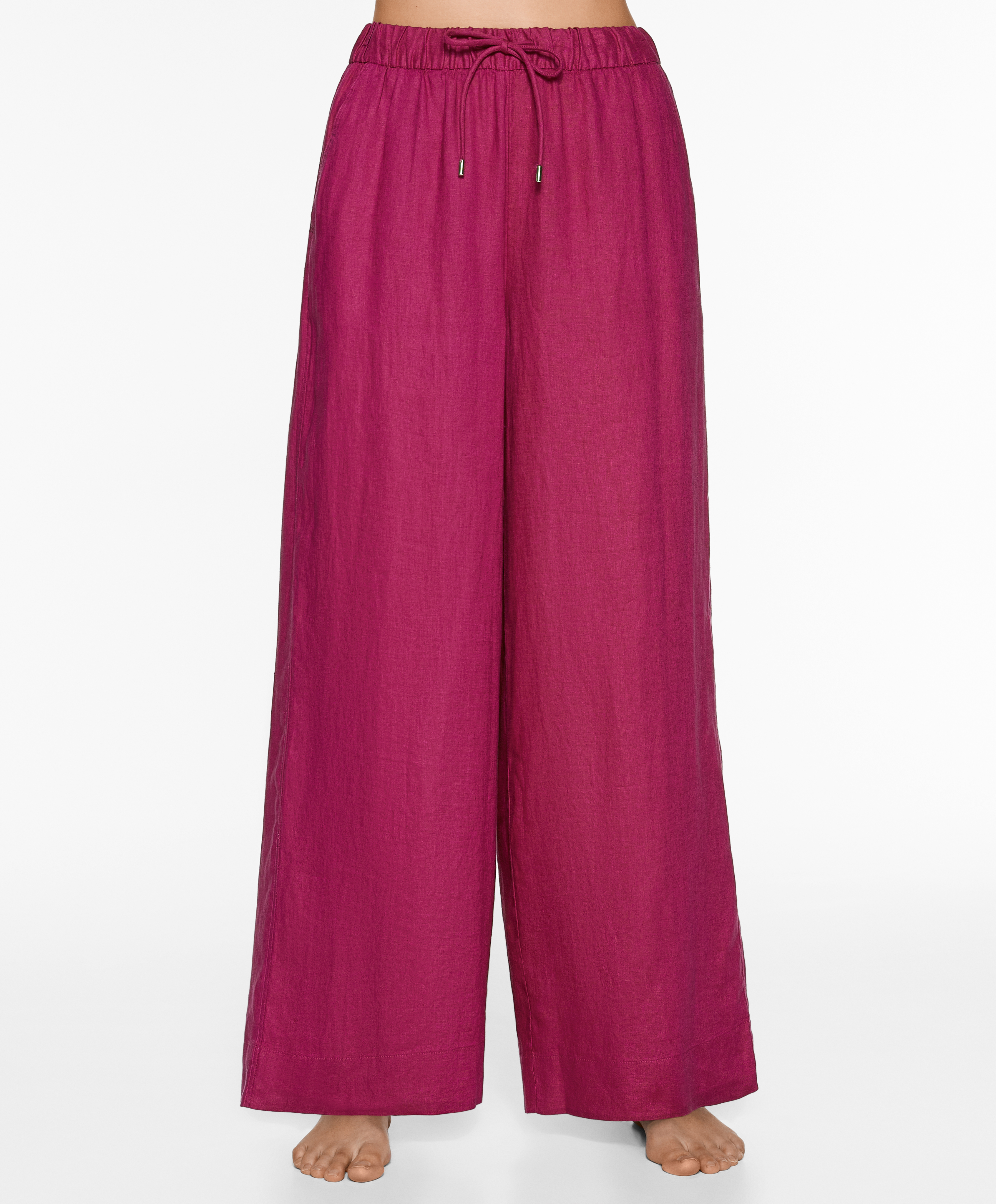 OYSHO 100% linen wide straight-leg trousers