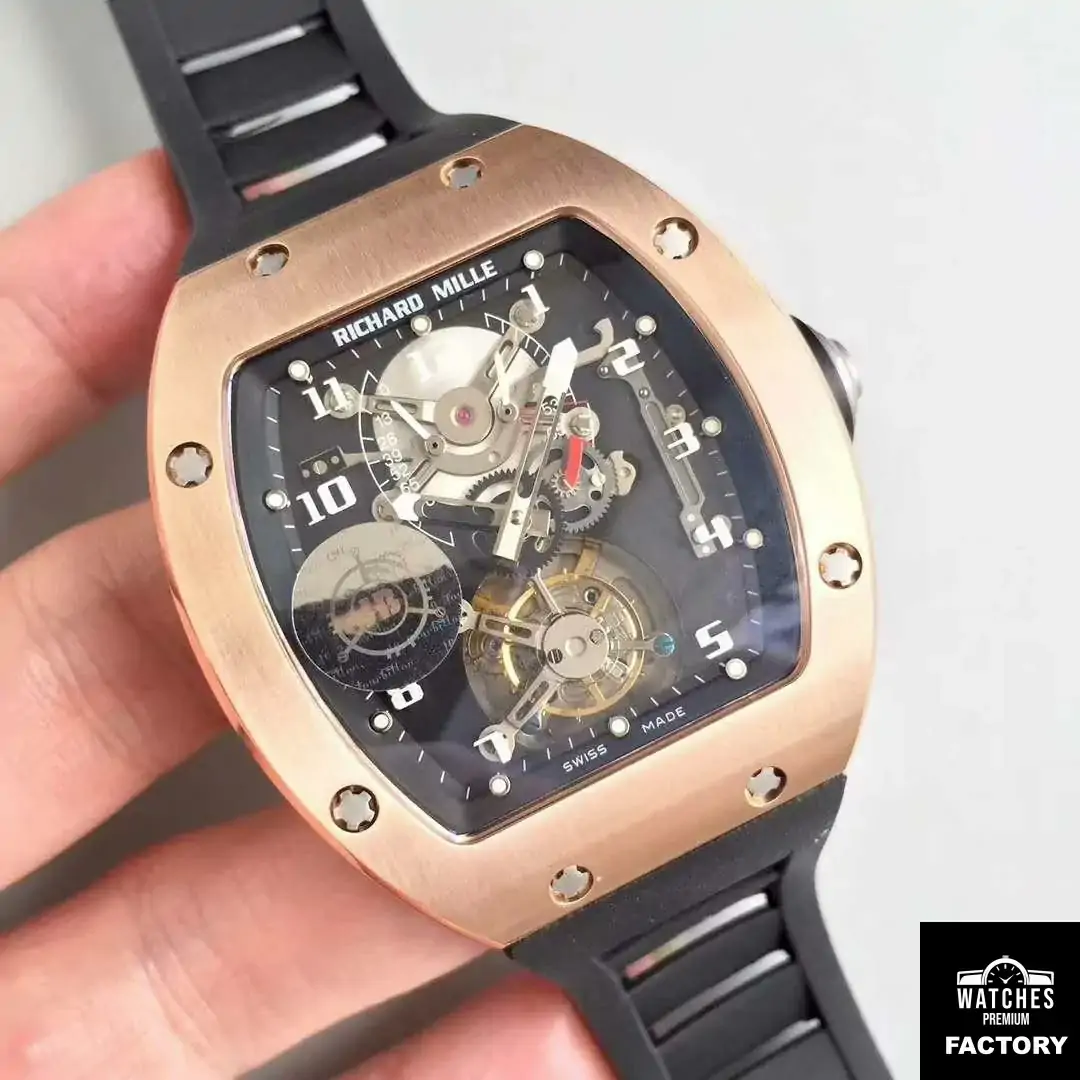 Richard Mille RM001 Rose Gold Tourbillon JB Factory Black Dial