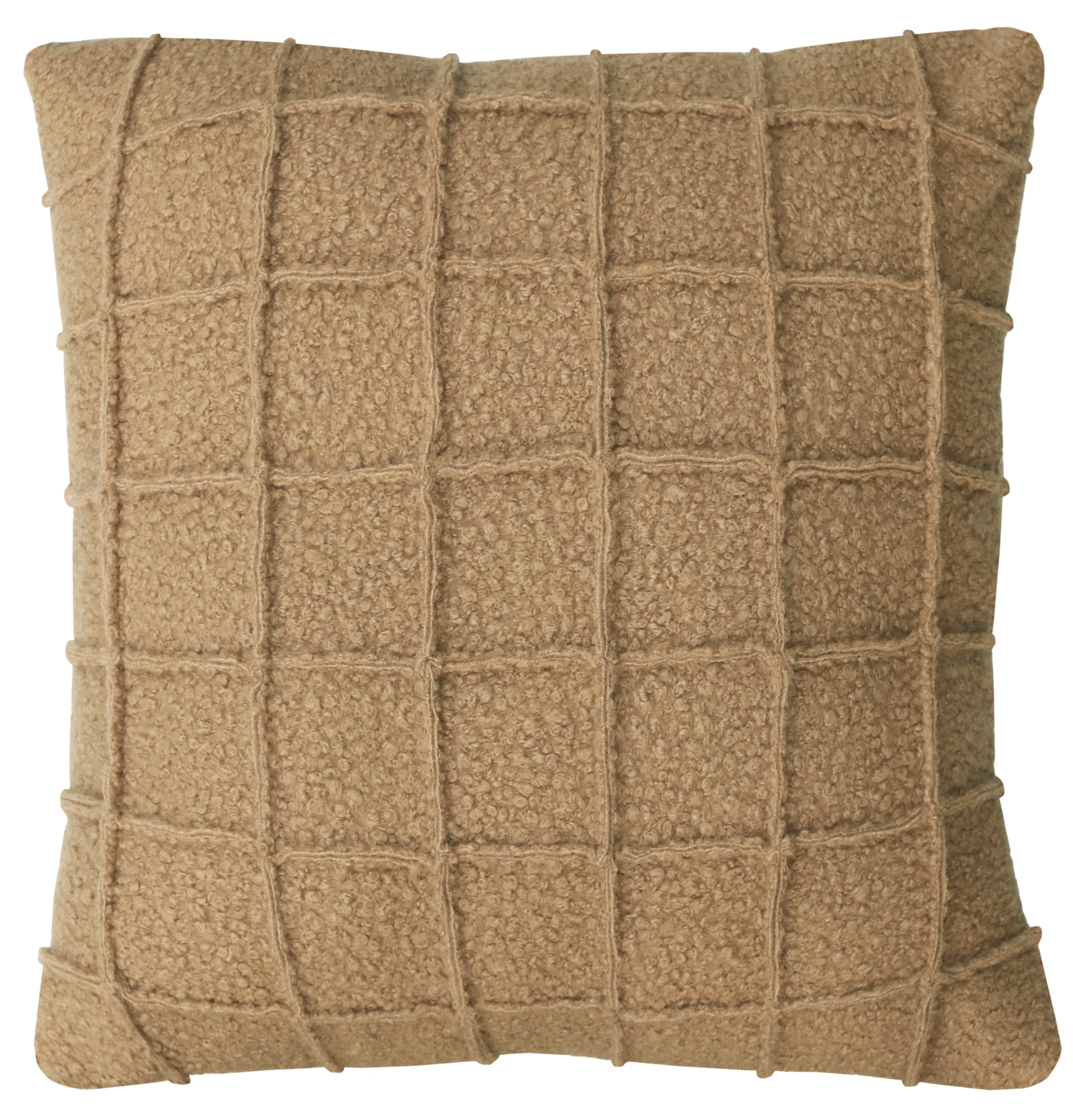 kussen bouclé vlakjes camel 55x55cm