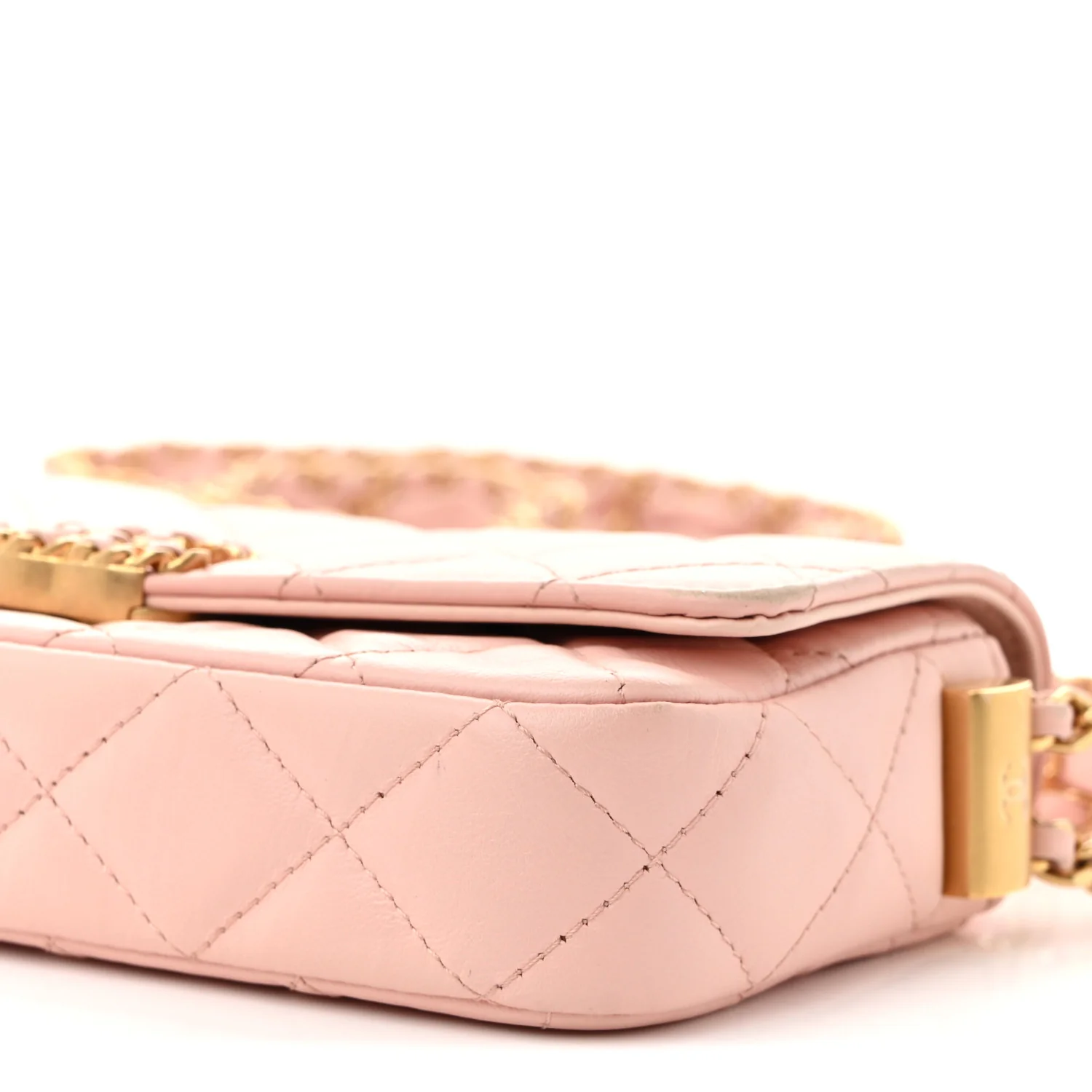 Crumpled Calfskin Quilted Braided CC Mini Flap Light Pink - Top Club