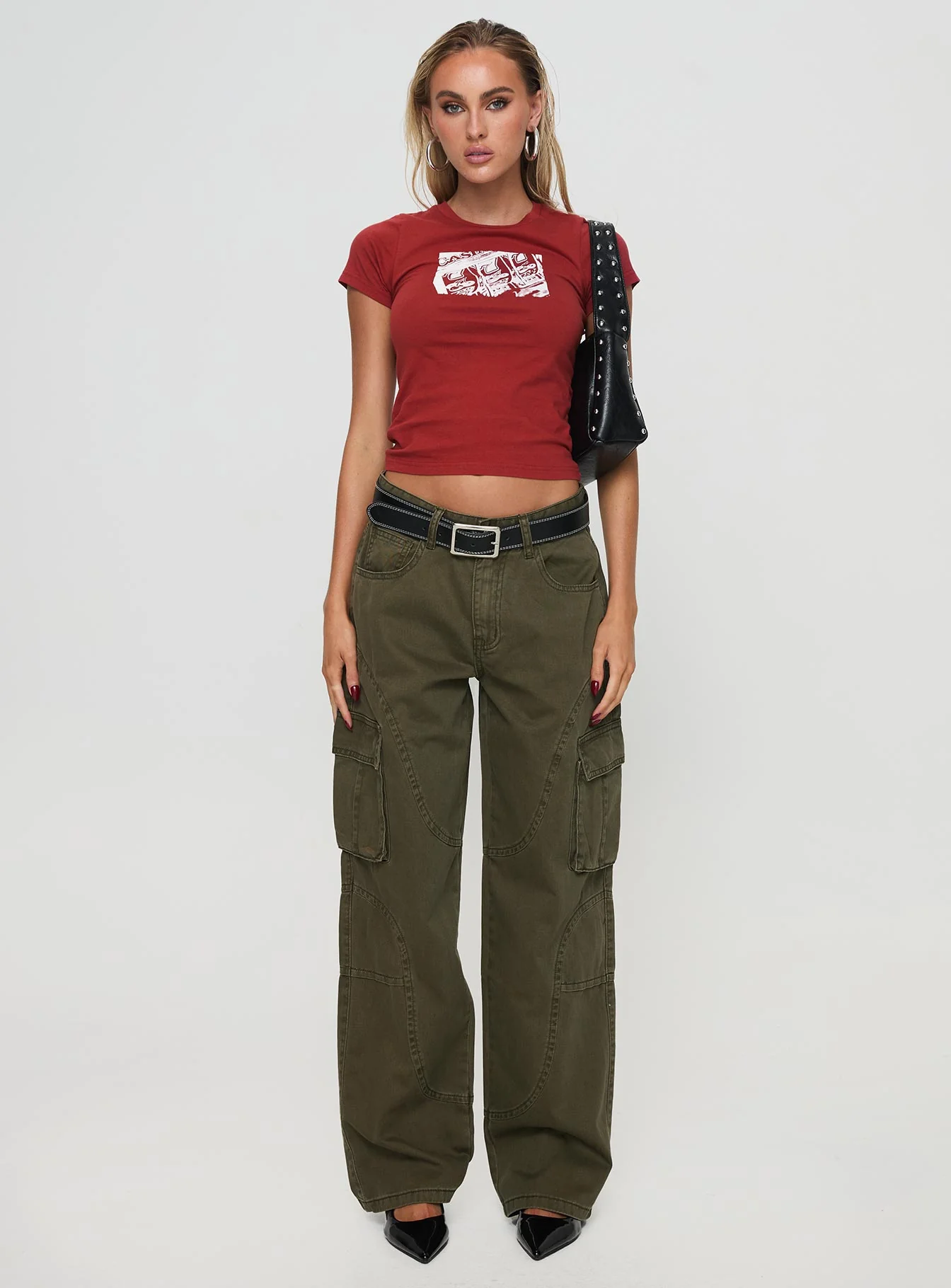 Ahstin Mid Rise Straight Leg Cargo Jeans Green