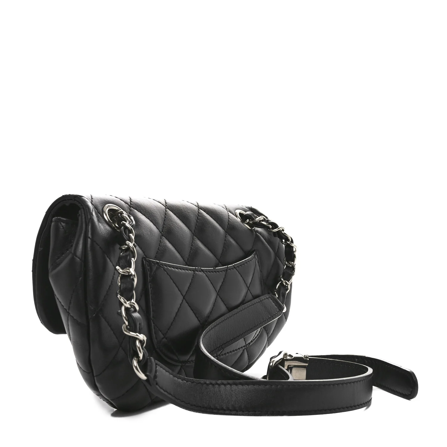 Calfskin Quilted CC Uniform Flap Belt Bag Black - Top Club