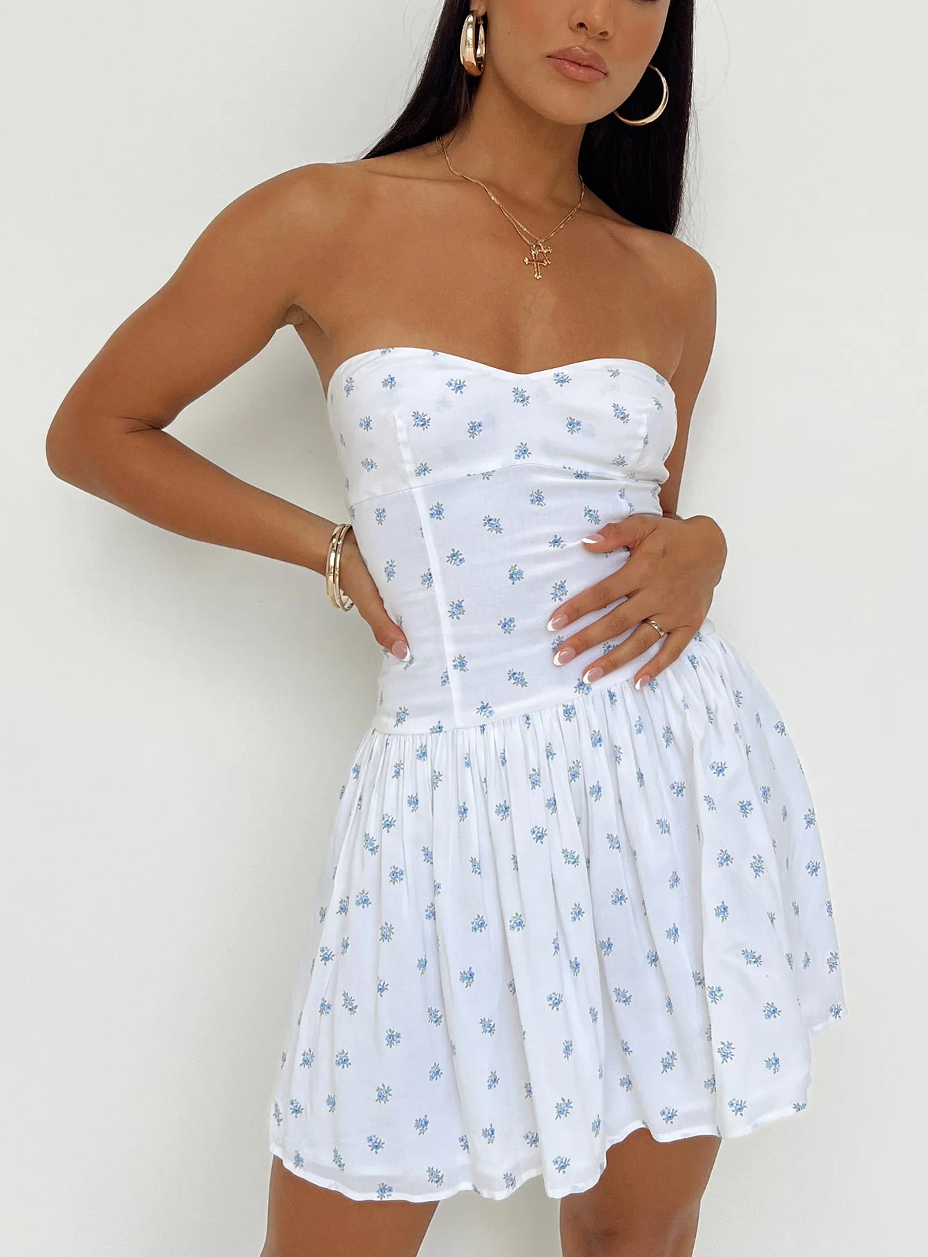 Bette Strapless Mini Dress White / Blue