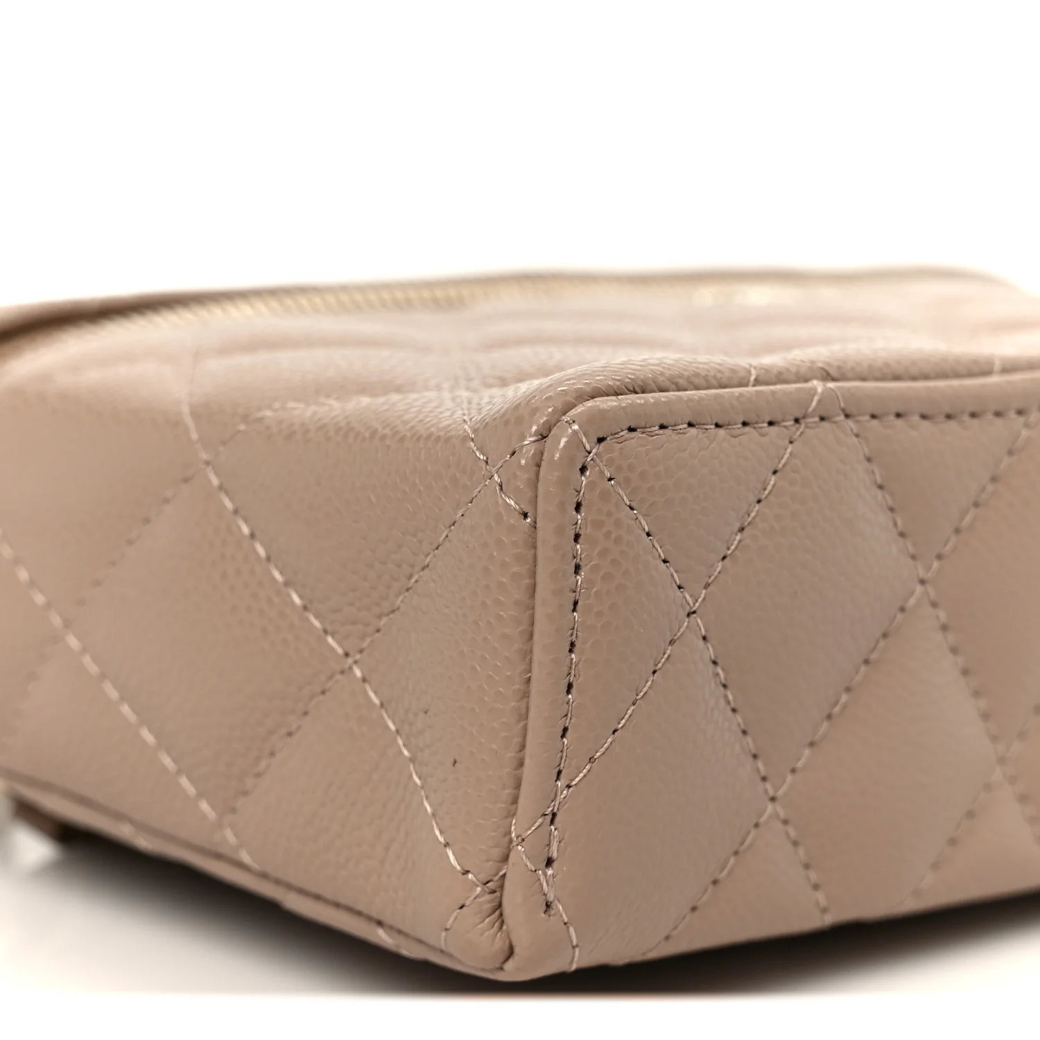 Caviar Quilted Top Handle Slim Vanity With Chain Dark Beige - Top Club