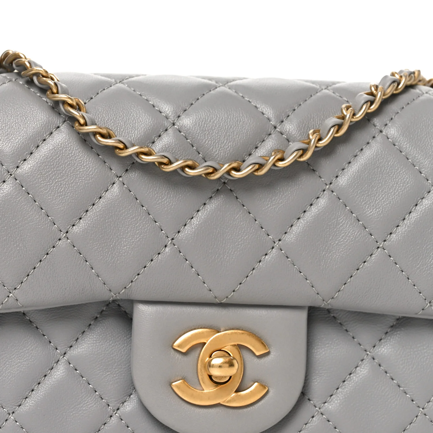 Lambskin Quilted Mini Rectangular Pearl Crush Flap Grey - Top Club