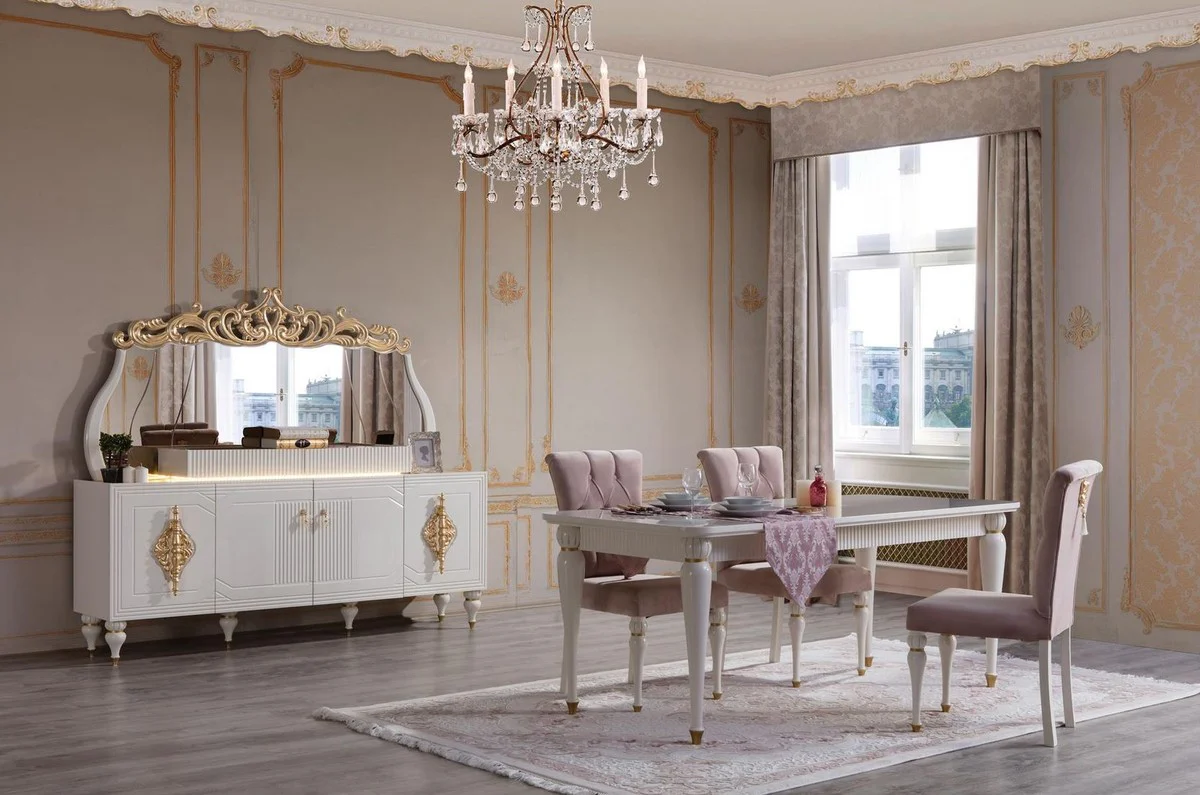 Luxury Baroque Dining Room Set Pink / White / Gold - 1 Dining Table & 6 Dining Chairs - Baroque Dining Room Furniture