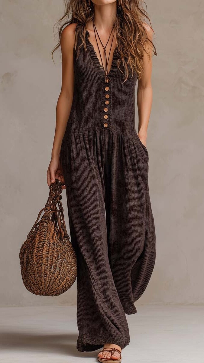 Women's V-Neck Sleeveless Wide-Leg Jumpsuit - Nordfashionstorm - Women's Clothing, Fashion for You - Nordfashionstorm.com