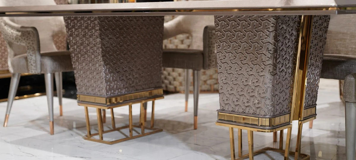 Luxury Dining Room Set White / Gray / Gold - 1 Luxury Dining Table & 6 Luxury Dining Chairs - Luxury Dining Room Furniture