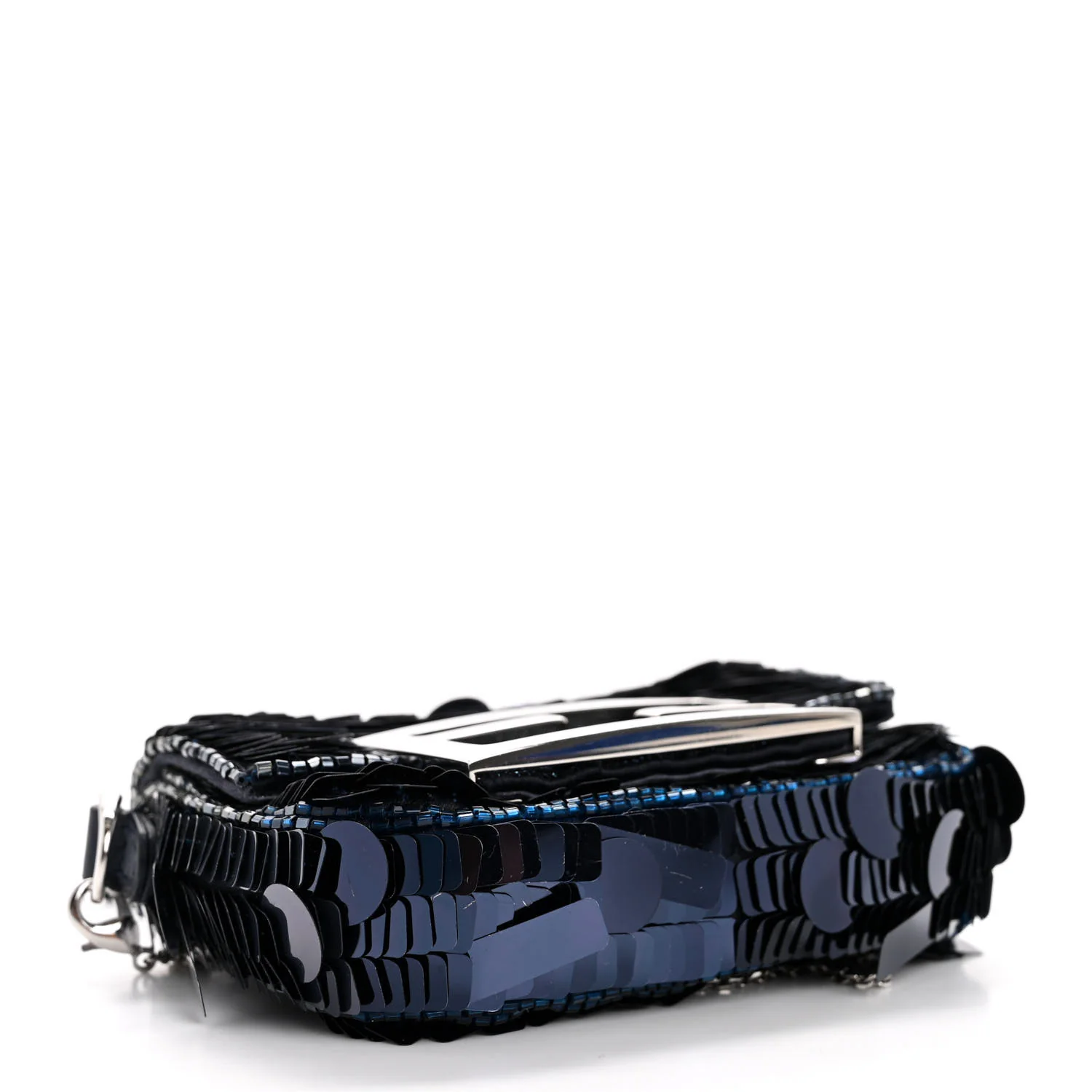 Sequin Paillettes Shiny Nappa Sex and the City Nano Maxi Buckle Baguette Charm Blue - Top Club