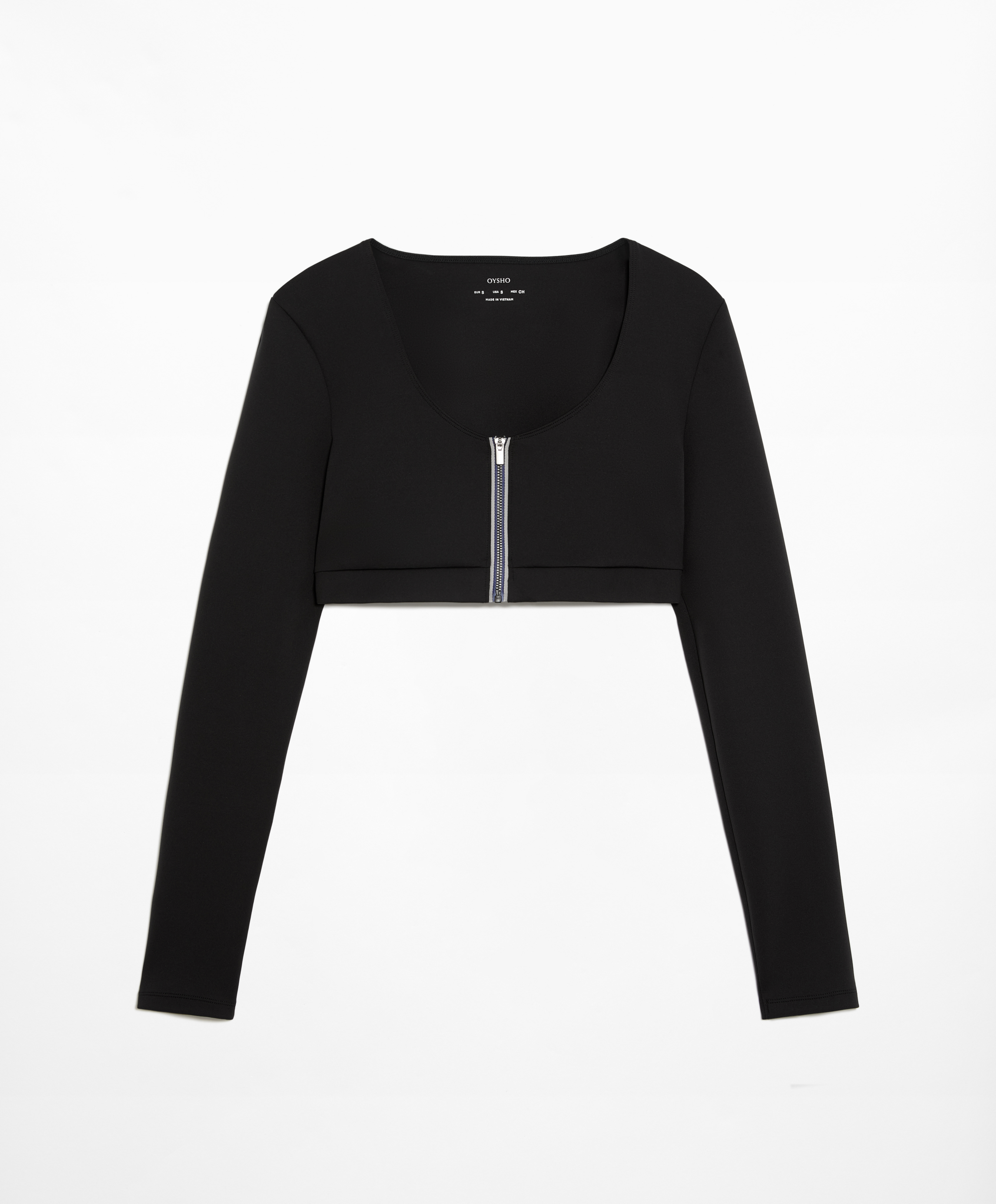 OYSHO Neoprene effect zip long-sleeved crop T-shirt