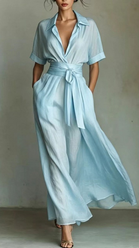Women's vacation style elegant retro casual solid color waist-cinching slimming dress - Nordfashionstorm - Women's Clothing, Fashion for You - Nordfashionstorm.com