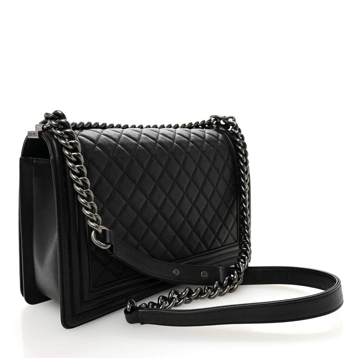 Grained Calfskin Quilted New Medium Boy Flap Black - Top Club