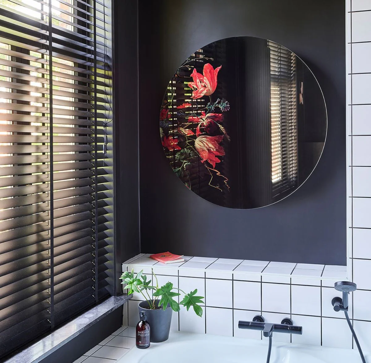 Luxury wall mirror multicolored Ø 100 cm - round mirror with flower design - luxury collection