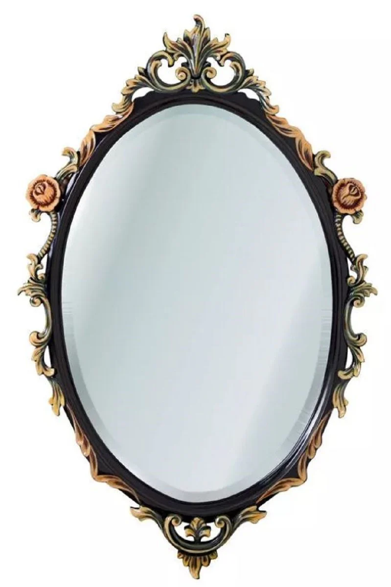 Luxury Baroque Mirror Black / Multicolored - Oval Solid Wood Wall Mirror in Baroque Style - Luxury Furniture in Baroque Style - Baroque Furniture - Noble & Magnificent