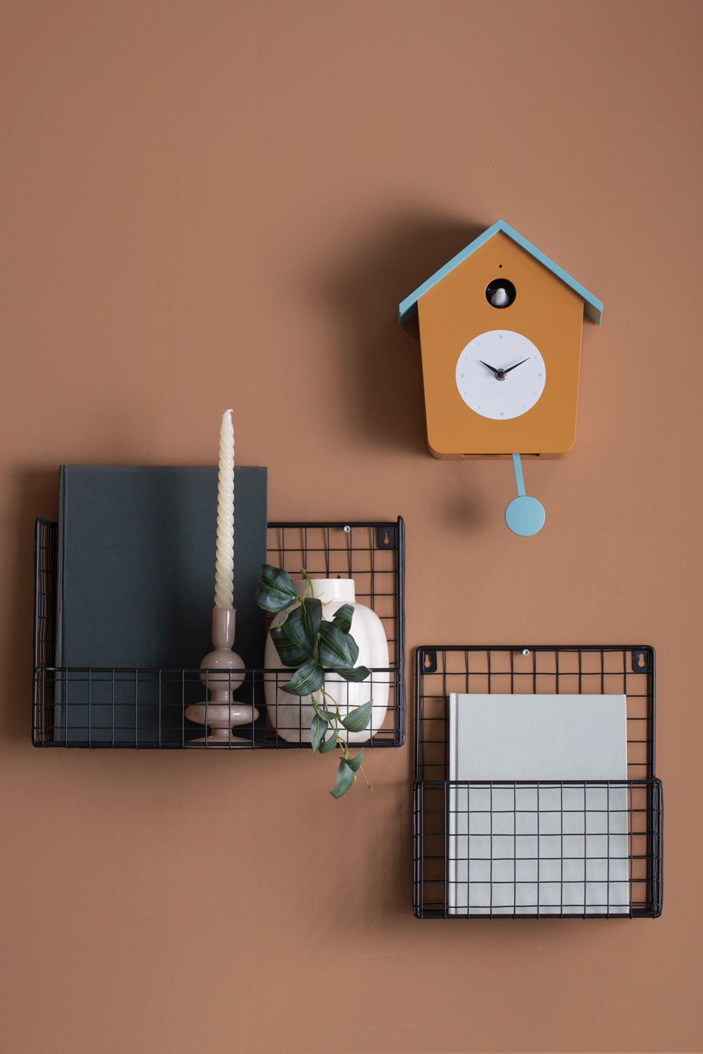 Wandklok Cuckoo Light - Okergeel & mistigblauw