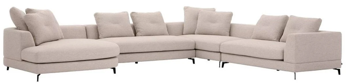 Luxury corner sofa sand / black 410 x 320 x H. 65 cm - living room sofa with cushions - living room furniture - living room furnishings - luxury furniture - luxury furnishings