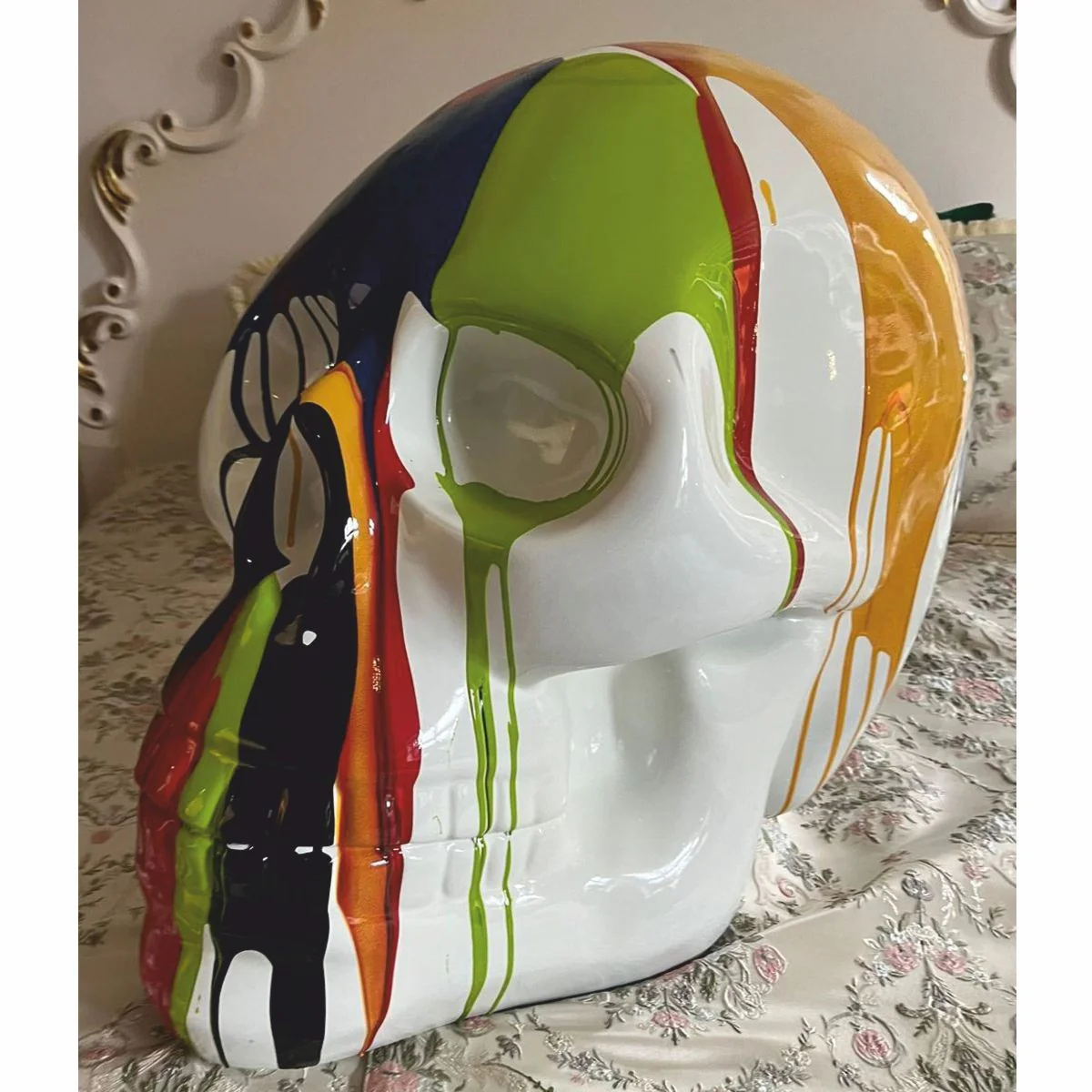 Decorative sculpture skull white / colorful H. 66 cm - decorative accessories