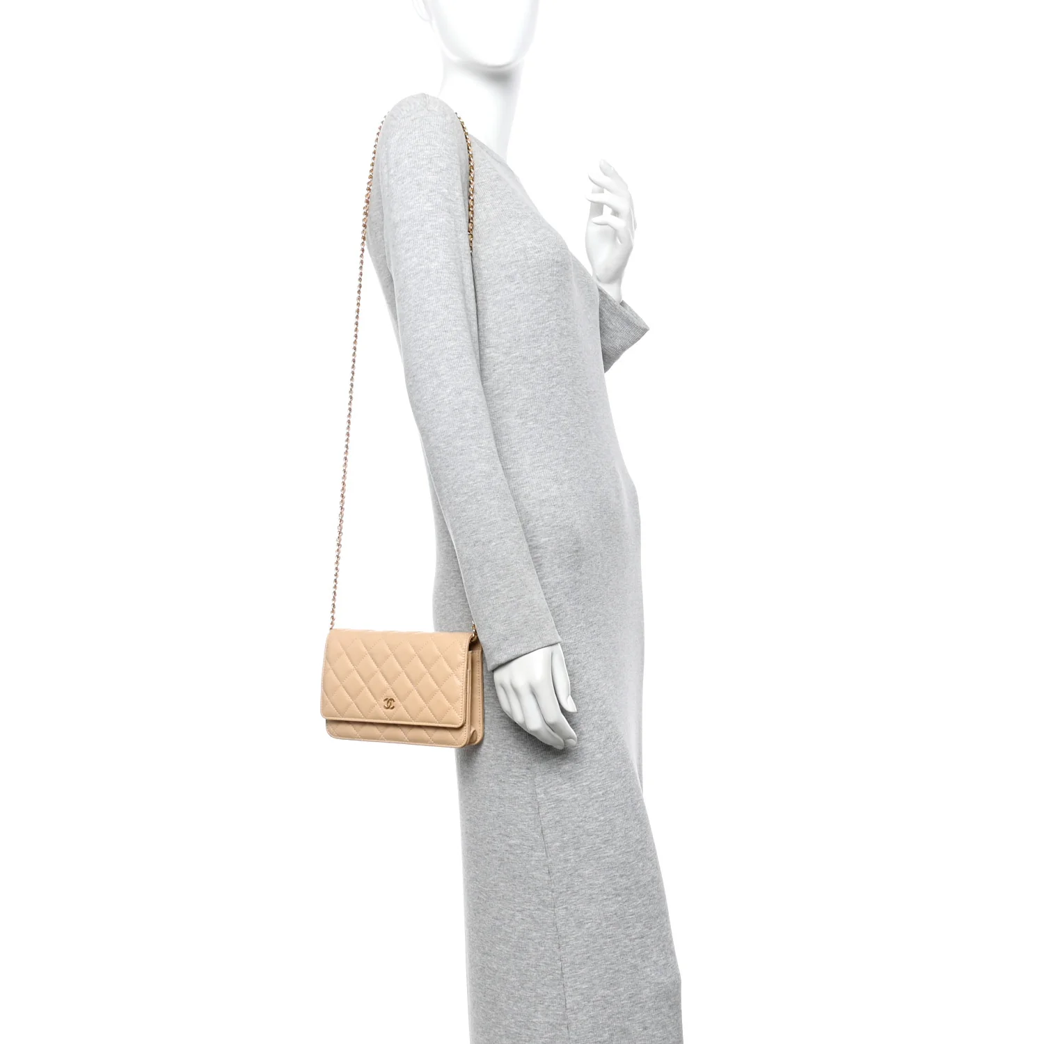 Caviar Quilted Wallet on Chain WOC Beige