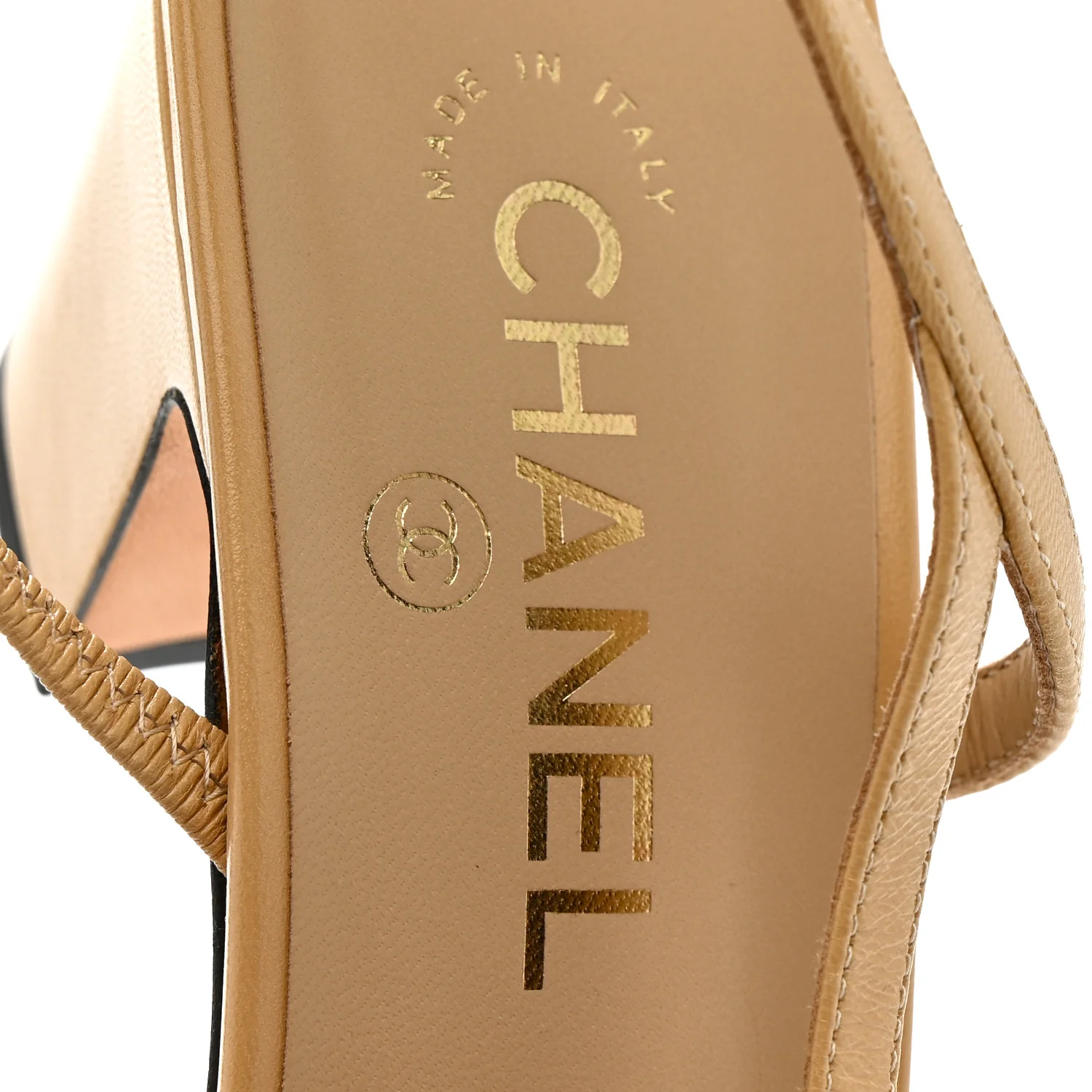 Goatskin Grosgrain Cap Toe CC Slingback Pumps 41 Beige Black - Top Club