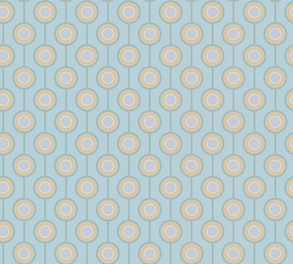 Retro cirkelpatroon op licht gestructureerd vliesbehang– turkoois, blauw, beige Retro cirkelpatroon op licht gestructureerd vliesbehang – turkoois, blauw, beige #1