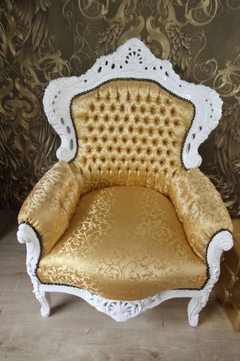 Baroque armchair King Gold pattern / white 85 x 85 x H. 120 cm - antique style furniture