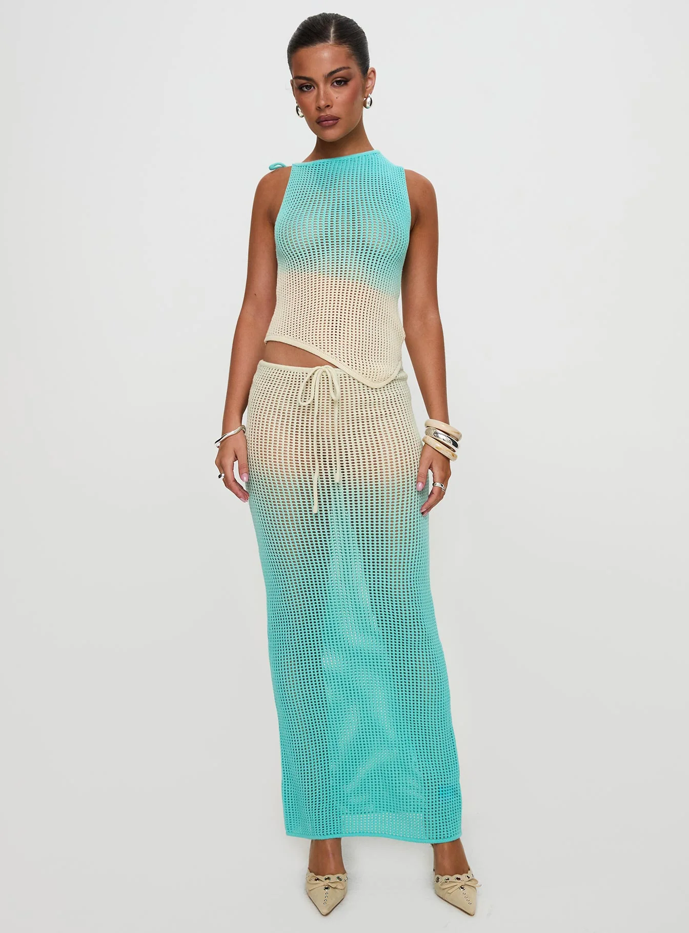 Auralia Knit Maxi Skirt Blue / Cream