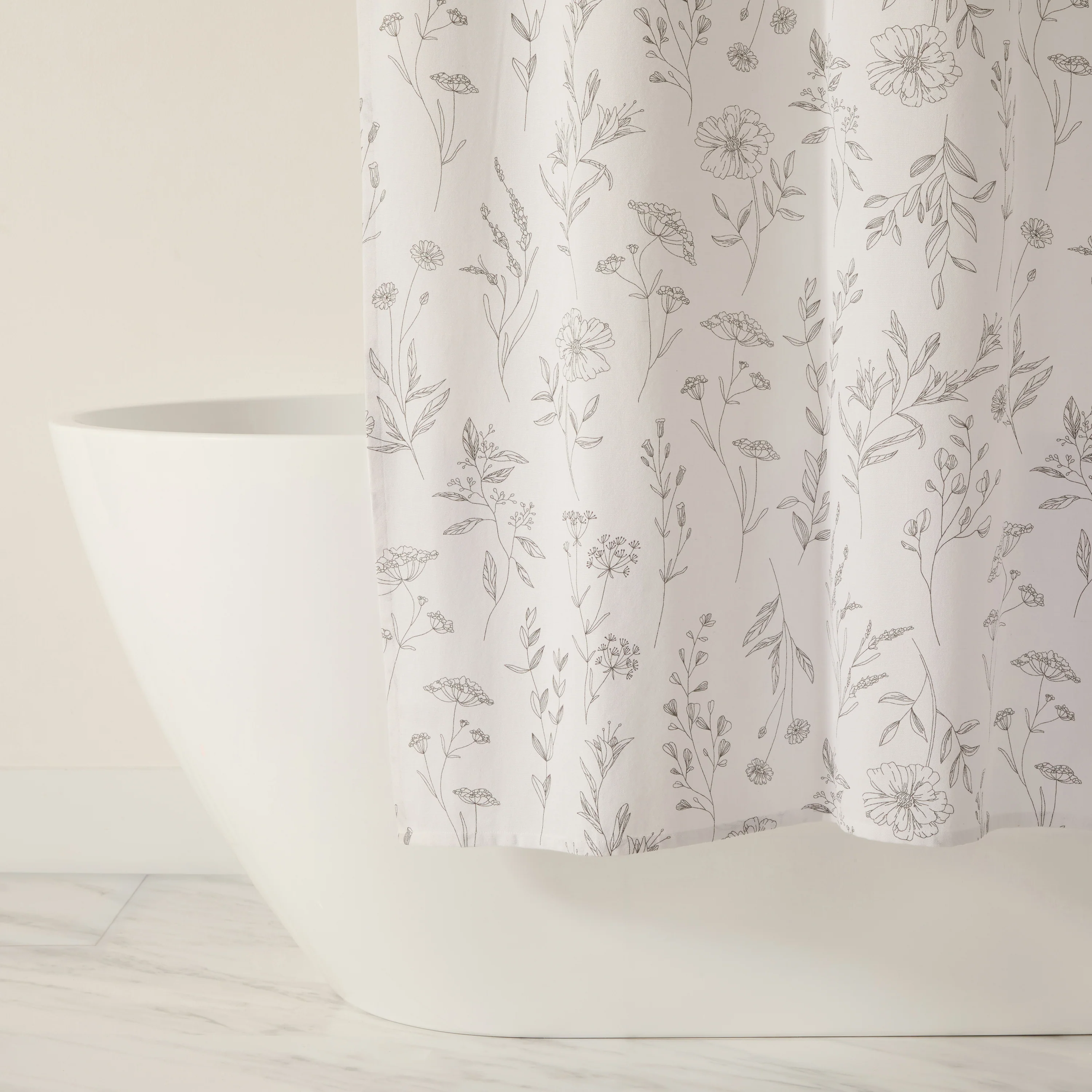 Linear Flowers Patterned Shower Curtain