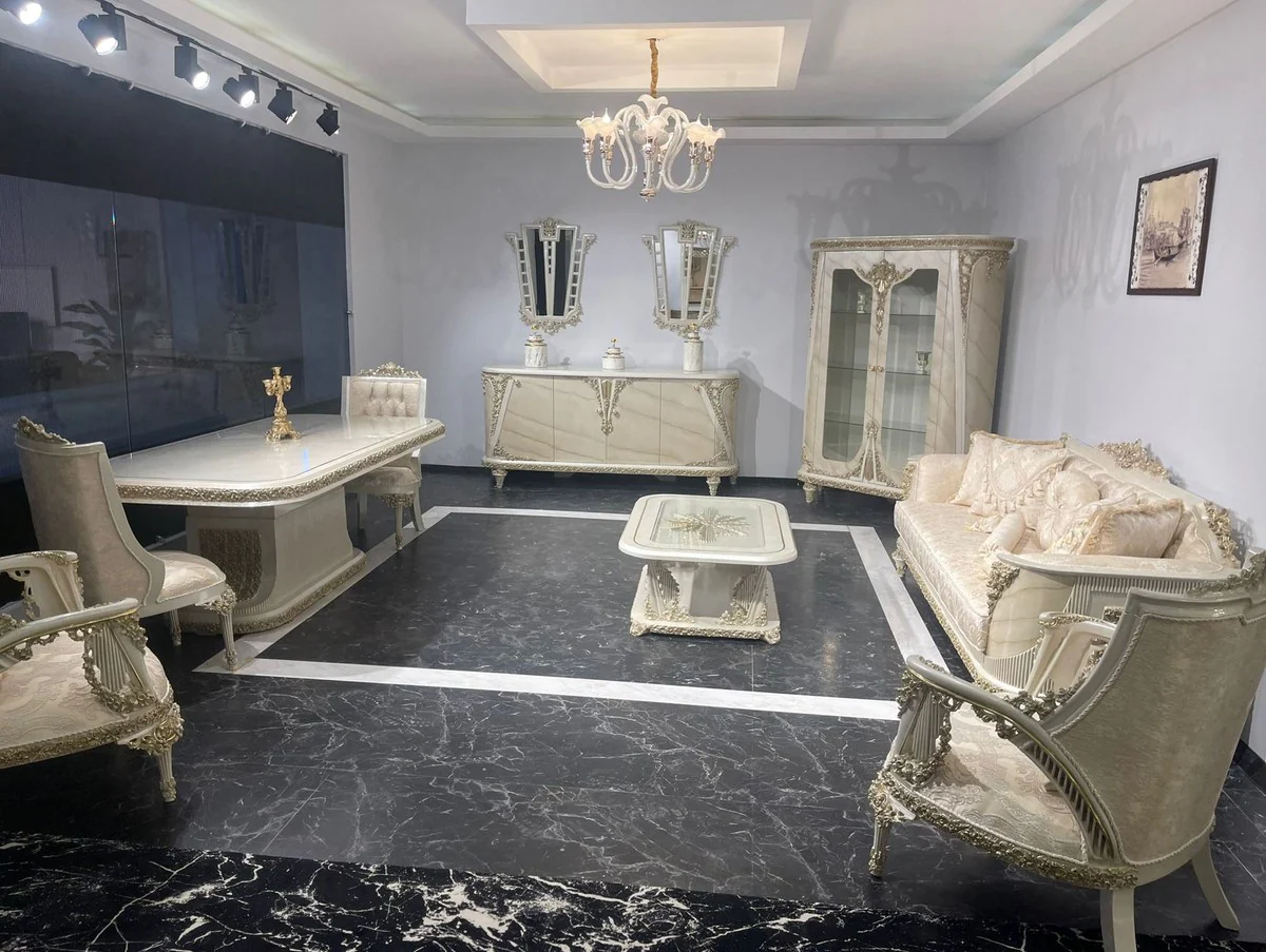 Luxury baroque display cabinet beige / gray / gold - magnificent solid wood display cabinet with 2 glass doors - luxury furniture in baroque style - baroque furniture - noble & magnificent