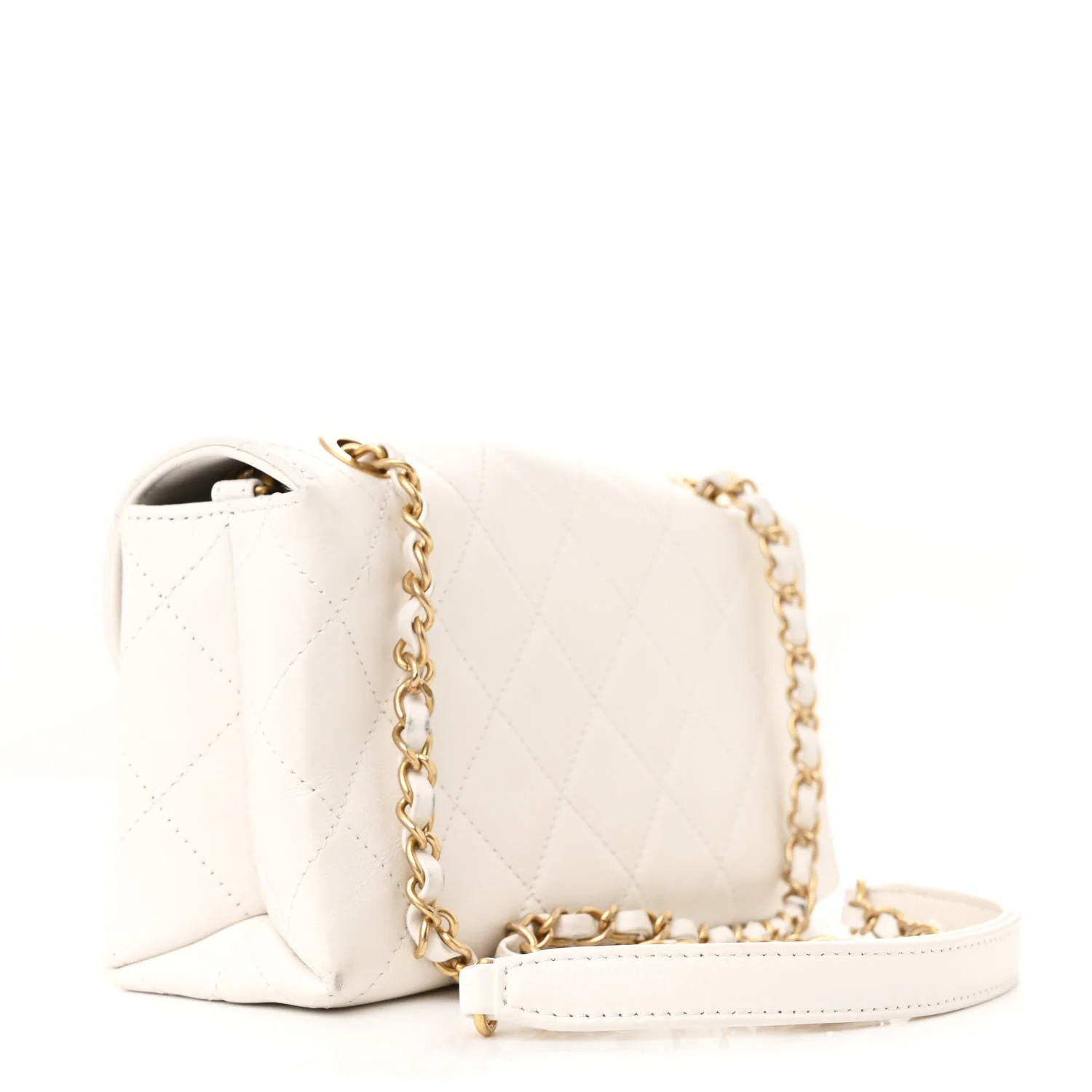 Calfskin Quilted Small Enchained Flap White - Top Club
