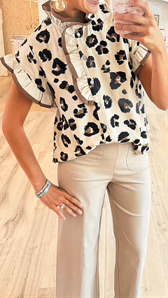 Women's  Leopard Patchwork Ruffled Edge Loose Short Sleeve Shirt - Nordfashionstorm - Women's Clothing, Fashion for You - Nordfashionstorm.com