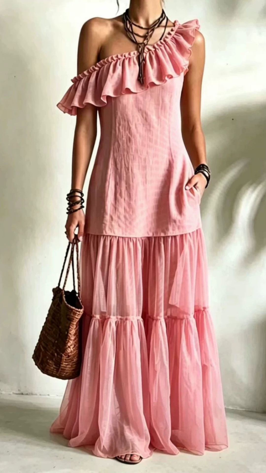Women's Sleeveless Asymmetrical-Neck Dress with Ruffle Splicing - Nordfashionstorm - Women's Clothing, Fashion for You - Nordfashionstorm.com