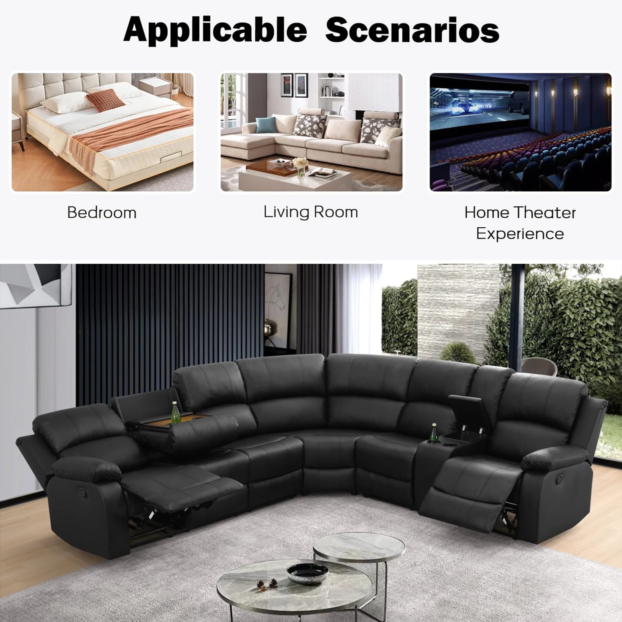 Aukfa 3 - Piece Recliner Sofa Set, 6 Seat Sectional Couch with Cup Holders&Storage Console, Gray