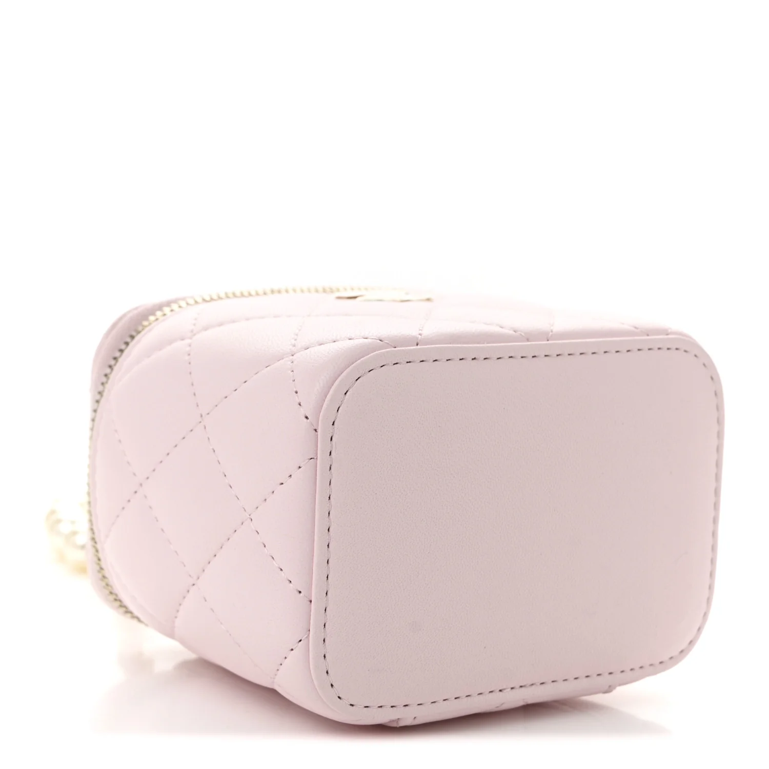 Lambskin Quilted Mini Vanity Case With Pearl Chain Light Pink - Top Club