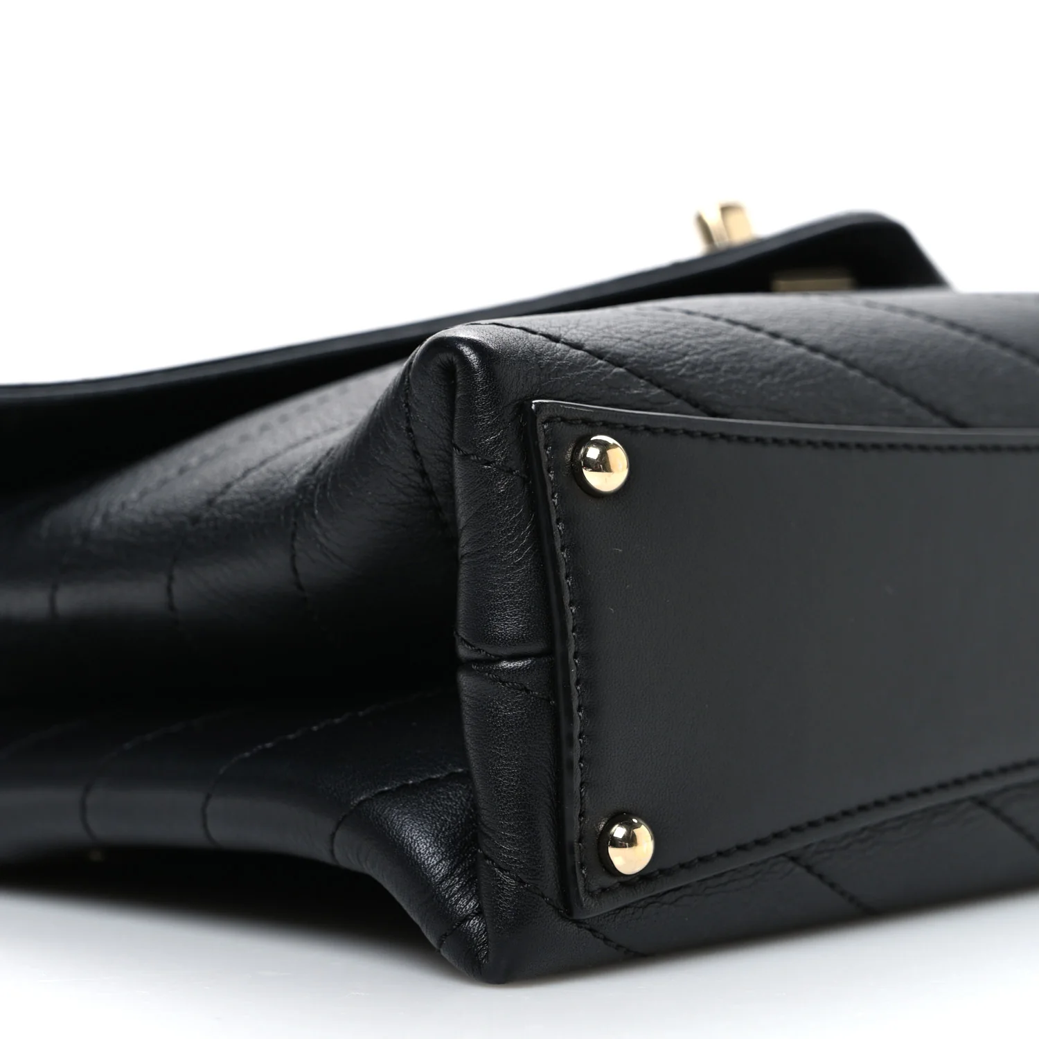 Lambskin Chevron Stitched Medium Envelope Flap Black - Top Club